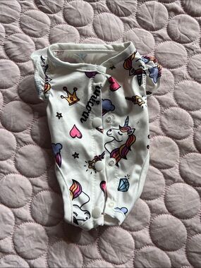 Unicorn Print dog romper Onesie - White with Pink & Purple Accents